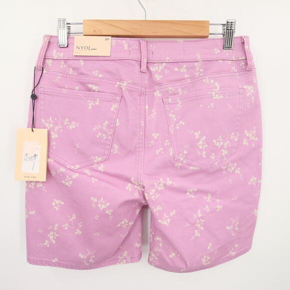 NYDJ Shorts Purple White Floral Pattern Ella Sideseam Slits Bermuda Size 8P - Picture 15 of 15